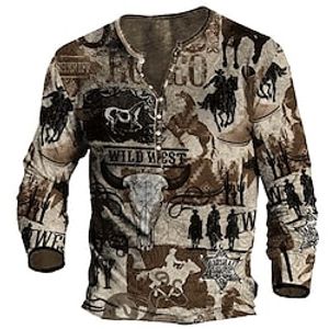 Men's Henley Shirt Tee T shirt Tee 3D Print Graphic Animal Plus Size Henley Daily Sports Button-Down Print Long Sleeve Tops Designer Basic Classic Comfortable Brown miniinthebox