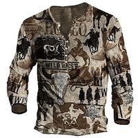 Men's Henley Shirt Tee T shirt Tee 3D Print Graphic Animal Plus Size Henley Daily Sports Button-Down Print Long Sleeve Tops Designer Basic Classic Comfortable Brown miniinthebox - thumbnail