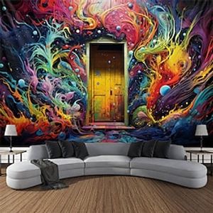 Blacklight Tapestry UV Reactive Glow in the Dark Colorful Painting Door Trippy Misty Nature Landscape Hanging Tapestry Wall Art Mural for Living Room Bedroom Lightinthebox