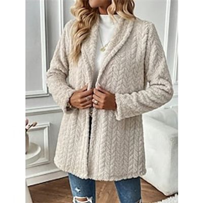 Women's Teddy Coat Fleece Sherpa Jacket Flannel Winter Coat Fall Windproof Thermal Warm Cream Heated Jacket Long Sleeve Outerwear Fall Lightinthebox