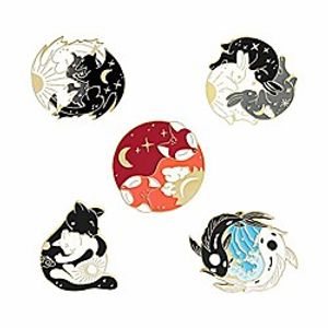 cartoon yin yang enamel pins sets -cute cat brooch pins for women men lovely hugging circle rabbits fish fox dinosaur lapel pins badges accessories gifts Lightinthebox