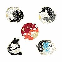 cartoon yin yang enamel pins sets -cute cat brooch pins for women men lovely hugging circle rabbits fish fox dinosaur lapel pins badges accessories gifts Lightinthebox - thumbnail