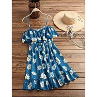 Women's Strap Dress Knee Length Dress Blue Khaki White Black Red Short Sleeve Floral Leopard Graphic Prints Print Spring Summer Off Shoulder Basic Chic  Modern 2021 S M L XL 2XL miniinthebox - thumbnail