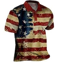 Men's Collar Polo Shirt T shirt Tee Graphic Prints American Flag Turndown Red Outdoor Street Short Sleeve Button-Down Print Clothing Apparel Fashion Breathable Comfortable Big and Tall  Summer Lightinthebox - thumbnail