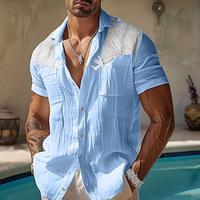 Men's Shirt Linen Shirt Summer Shirt Beach Shirt Black Sky Blue Purple Short Sleeve Solid Color Lapel Summer Casual Daily Clothing Apparel Lightinthebox