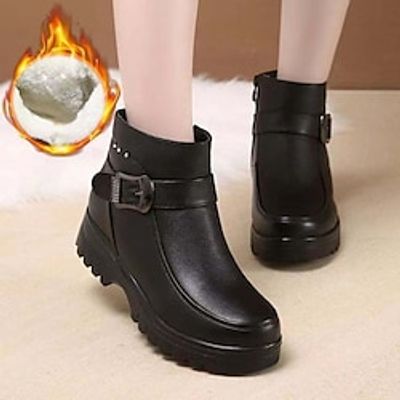 Women's Boots Platform Boots Snow Boots Soft Shoes Daily Booties Ankle Boots Rhinestone Flat Heel Round Toe Plush Comfort Minimalism Faux Leather Zipper Solid Color Black Lightinthebox