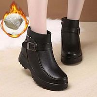 Women's Boots Platform Boots Snow Boots Soft Shoes Daily Booties Ankle Boots Rhinestone Flat Heel Round Toe Plush Comfort Minimalism Faux Leather Zipper Solid Color Black Lightinthebox - thumbnail