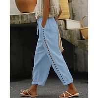 Women's Pants Trousers Linen Cotton Blend Plain Side Pockets Ankle-Length Casual Daily Going out Weekend White Blue S M Spring  Summer Lightinthebox