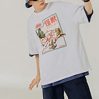 Men's Unisex T shirt Hot Stamping Cartoon Graphic Prints Plus Size Print Short Sleeve Casual Tops 100% Cotton Basic Casual Fashion White Black Lightinthebox - thumbnail
