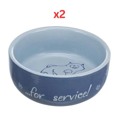 Trixie Thanks For Service Ceramic Bowl For Cats - Light Blue 11cm (Pack Of 2)