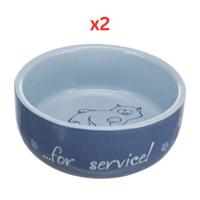 Trixie Thanks For Service Ceramic Bowl For Cats - Light Blue 11cm (Pack Of 2)