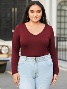 YOINS BASICS Plus Size V-neck Plain Comfortable Long sleeves Tee