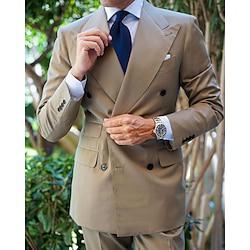 White Blue Khaki Men's Wedding Suits Solid Colored 2 Piece Business WorkWear Tailored Fit Double Breasted Six-buttons 2024 Lightinthebox