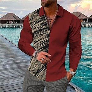 Men's Collar Polo Shirt Golf Shirt Gradient Turndown Red 3D Print Outdoor Street Long Sleeve Zipper Print Clothing Apparel Fashion Designer Casual Breathable  Summer  Spring  Summer Lightinthebox