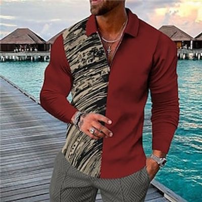 Men's Collar Polo Shirt Golf Shirt Gradient Turndown Red 3D Print Outdoor Street Long Sleeve Zipper Print Clothing Apparel Fashion Designer Casual Breathable  Summer  Spring  Summer Lightinthebox