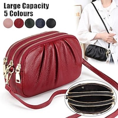 Women's Crossbody Bag Shoulder Bag Mobile Phone Bag Dome Bag Leather Outdoor Daily Holiday Zipper Large Capacity Waterproof Lightweight Solid Color claret Bean Paste Pink Black miniinthebox