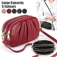 Women's Crossbody Bag Shoulder Bag Mobile Phone Bag Dome Bag Leather Outdoor Daily Holiday Zipper Large Capacity Waterproof Lightweight Solid Color claret Bean Paste Pink Black miniinthebox - thumbnail