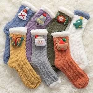 Women's Christmas Lingeries Gift 1 Pair Socks Slipper Socks Fashion Cute Comfort Cartoon Warm Green Blue Purple miniinthebox