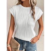 Women's Tunic Plain Daily Vacation Lace White Short Sleeve Fashion Crew Neck Summer Lightinthebox