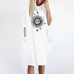 Women's T Shirt Dress Tee Dress Knee Length Dress Blue Yellow Fuchsia Gray Green White Black Long Sleeve Print Spring Summer Round Neck Casual Oversized 2021 S M L XL XXL 3XL 4XL 5XL Lightinthebox