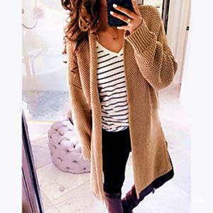 Women's Cardigan Knitted Solid Color Casual Long Sleeve Sweater Cardigans Open Front Fall Winter Blushing Pink Grey khaki Lightinthebox