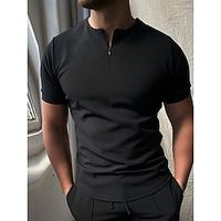 Men's Collar Polo Shirt Zip Polo Golf Shirt Tartan Standing Collar Khaki Black Going out golf shirts Short Sleeve Clothing Apparel Designer Punk  Gothic  Slim Lightinthebox - thumbnail