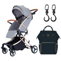 Teknum A1 Feather Lite Stroller - Grey - Sunveno Diaper Bag - Black - Hooks CM_TKSN_A1GYDPBL