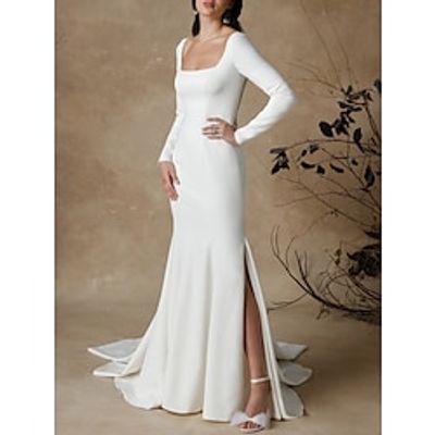 Hall Formal Wedding Dresses Mermaid Trumpet Square Neck Long Sleeve Court Train Satin Bridal Gowns With Pleats Split Front 2023 Lightinthebox Hall Formal Wedding Dresses Mermaid Trumpet Square Neck Long Sleeve Court Train Satin Bridal Gowns With Pleats Split Front 2023 Lightinthebox