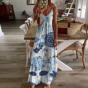 Women's A Line Dress Maxi long Dress Green Blue Pink Short Sleeve Floral Print Spring Summer Spaghetti Strap Stylish Elegant Vacation 2022 S M L XL XXL 3XL miniinthebox