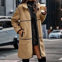 Women's Teddy Coat Warm Breathable Outdoor Daily Wear Vacation Going out Zipper Pocket Zipper Turndown Fashion Ordinary Casual Comfortable Line Regular Fit Outerwear Long Sleeve Winter Fall Yellow Lightinthebox - thumbnail