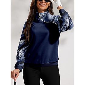 Women's Golf Pullover Sweatshirt Dark Blue Long Sleeve Top Leaf Fall Winter Ladies Golf Attire Clothes Outfits Wear Apparel