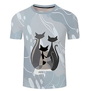 Men's Unisex Tee T shirt 3D Print Cat Graphic Prints Plus Size 3D Print Short Sleeve Casual Tops Basic Designer Big and Tall Blue Yellow Dusty Rose miniinthebox