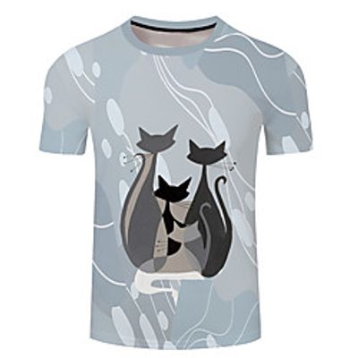Men's Unisex Tee T shirt 3D Print Cat Graphic Prints Plus Size 3D Print Short Sleeve Casual Tops Basic Designer Big and Tall Blue Yellow Dusty Rose miniinthebox