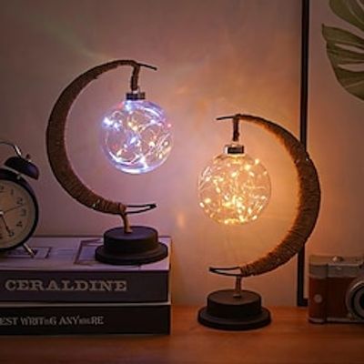 LED Ball Lamp Wrought Iron Moon Lamp, plastic and iron Bar Desk Lamp Decorative Lamp, Bedroom Decorative Modeling Lamp(battery Not Included) Halloween, Christmas Decor Lightinthebox
