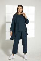 Moistreet Peacock Green Cey Mélange Fabric Top And Pants Set (XS, S, M, L, XL, XXL)