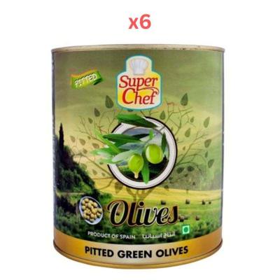 Super Chef Green Pitted Olives 3Kg (Pack Of 6)
