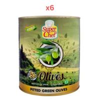 Super Chef Green Pitted Olives 3Kg (Pack Of 6)
