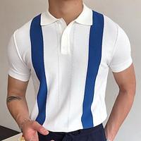 Men's Golf Shirt Golf Polo Work Casual Lapel Short Sleeve Basic Modern Color Block Patchwork Button Spring Summer Regular Fit Black White Golf Shirt Lightinthebox