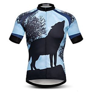 21Grams Men's Short Sleeve Cycling Jersey Summer Spandex Polyester Blue Wolf Bike Jersey Top Mountain Bike MTB Road Bike Cycling Quick Dry Moisture Wicking Breathable Sports Clothing Apparel Lightinthebox