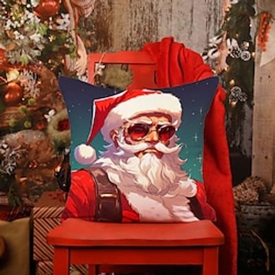Christmas Cool Santa Double Side Pillow Cover 1PC Soft Decorative Square Cushion Case Pillowcase for Bedroom Livingroom Sofa Couch Chair Lightinthebox