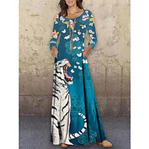 Women's Shift Dress Maxi long Dress Blue 34 Length Sleeve Print Animal Print Spring Summer Round Neck Casual 2021 S M L XL XXL 3XL Lightinthebox