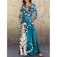 Women's Shift Dress Maxi long Dress Blue 34 Length Sleeve Print Animal Print Spring Summer Round Neck Casual 2021 S M L XL XXL 3XL Lightinthebox - thumbnail