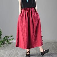 Women's Fashion Long Skirts Vacation Casual  Daily Linen Floral  Botanical Embroidered Black Red M L XL  Split  Loose Lightinthebox - thumbnail