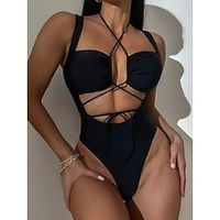 Women's Swimwear One Piece Normal Swimsuit Cut Out Plain Beach Wear Holiday Bathing Suits Lightinthebox