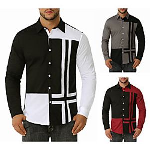 Men's Shirt Other Prints Striped Long Sleeve Daily Tops Cotton White Wine Gray miniinthebox