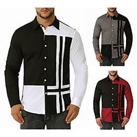 Men's Shirt Other Prints Striped Long Sleeve Daily Tops Cotton White Wine Gray miniinthebox - thumbnail