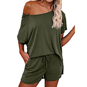 european and american solid color home service female amazon new lace-up short-sleeved basic home service suit pajamas female spring and summer Lightinthebox