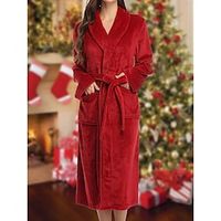 Women's Fleece Bathrobe Dress Pure Color Plush Casual Comfort Home Daily Bed Flannel Warm V Wire Long Sleeve Fall Winter Black Pink Lightinthebox - thumbnail