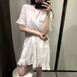 Sheath / Column Flirty Minimalist Homecoming Cocktail Party Dress Jewel Neck Half Sleeve Short / Mini Chiffon with Ruffles 2021 miniinthebox