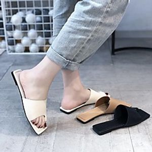 Women's Sandals Flat Heel Square Toe PU Solid Colored Black Khaki Beige miniinthebox
